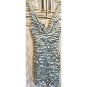 Nicole Miller Collection Women's Blue Metallic Ruched Sheath Dress Size 4
